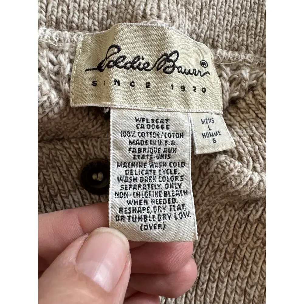 Vintage Eddie Bauer Henley Pullover Sweater Cable Knit Mens Large Grandpa USA